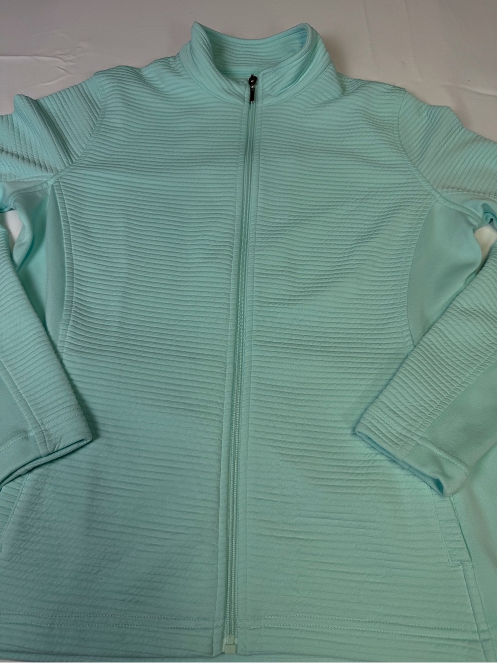Pebble Beach light aqua Ribbed Performance Jacket - full zip - Picture 4 of 16
